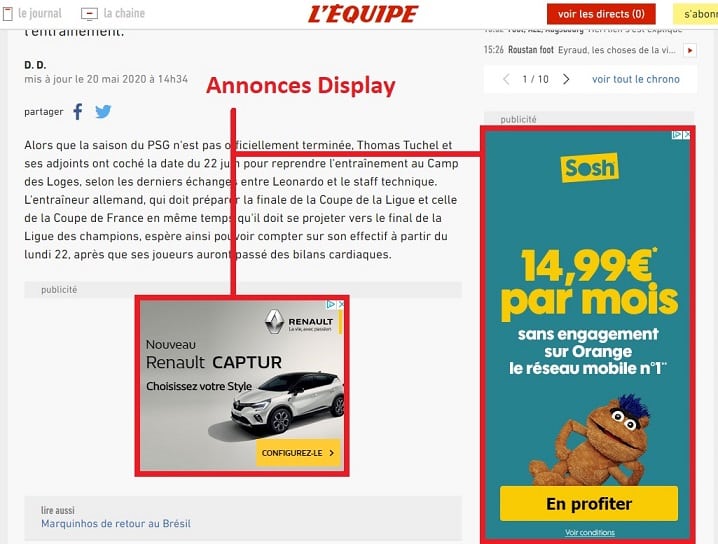 publicité display definition