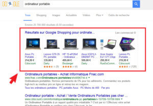 Les résultats Google Shopping apparaissent au dessus des résultats de recherche Google