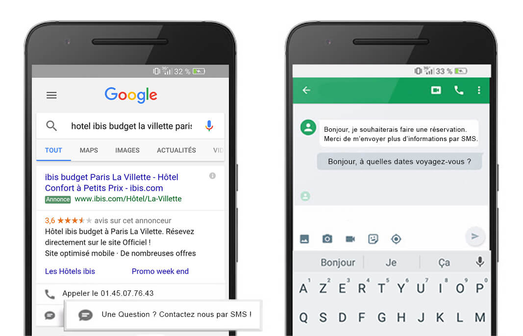 La nouvelle Extension AdWords Click-to-Text qui permet l'envoi de SMS