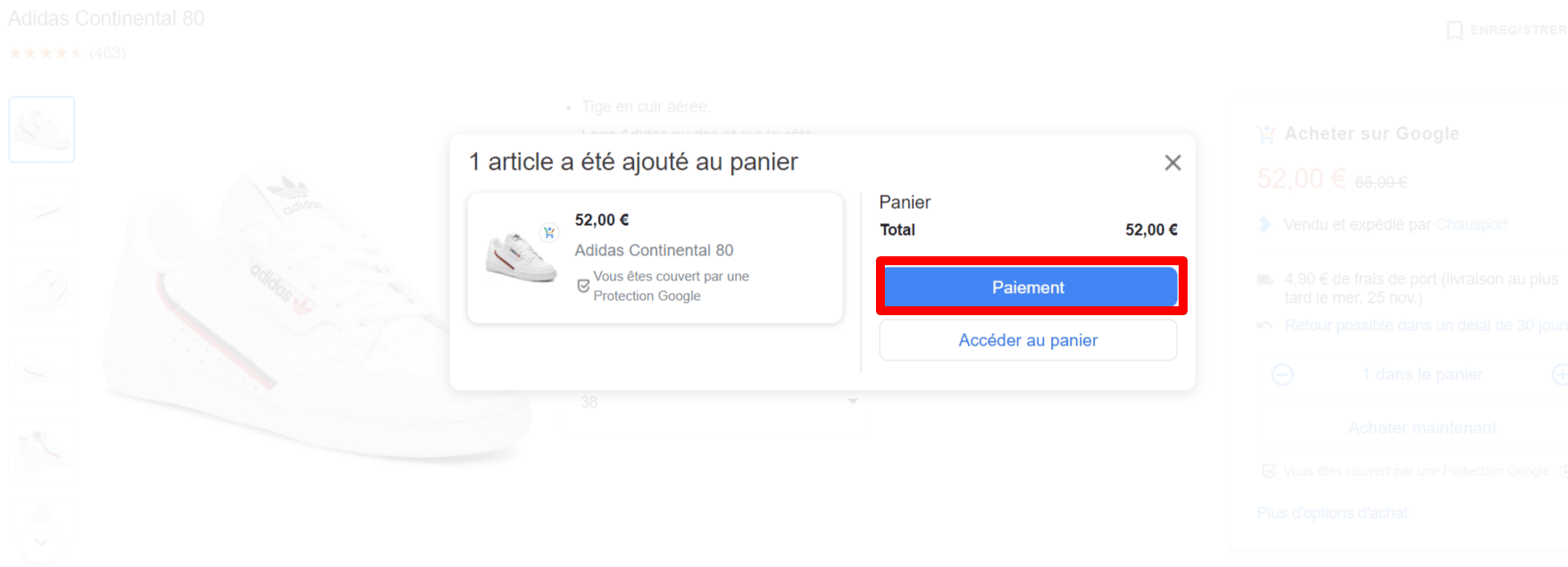 Paiement google shopping actions