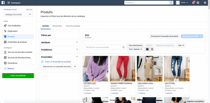 catalogue produits Facebook