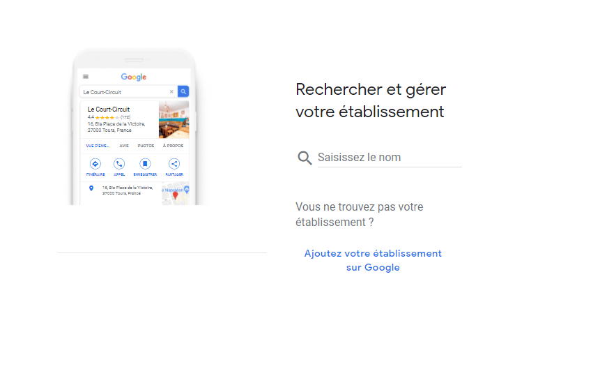 créer un compte google my business : nom établissement