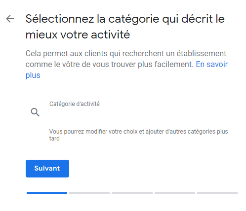 Google My business catégorie d'activité