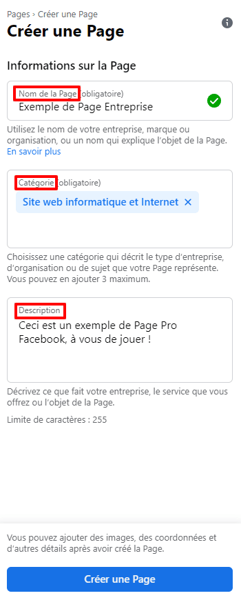 créer une page pro facebook