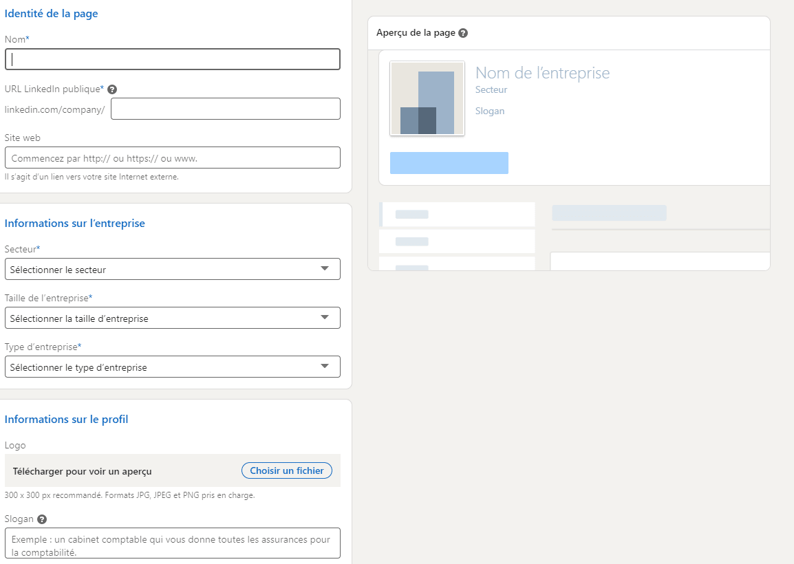 créer une page LinkedIn Entreprise