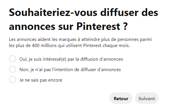 publicité compte pro Pinterest